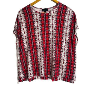 J Jill Wearever Collection Women's Large Red Cream Black Blouse